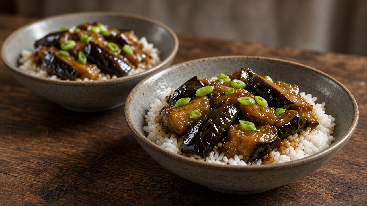 兩份醬油燉茄子配飯
